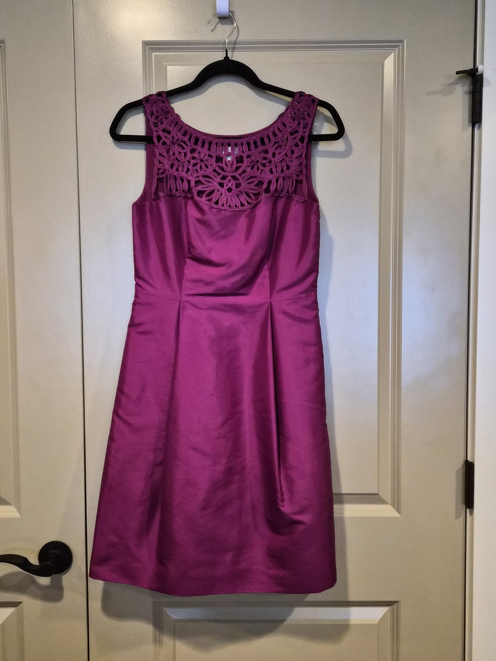 Ann Taylor Celebration VTG 100% Silk Taffeta Cutout Dress Fuchsia Magenta Size 2